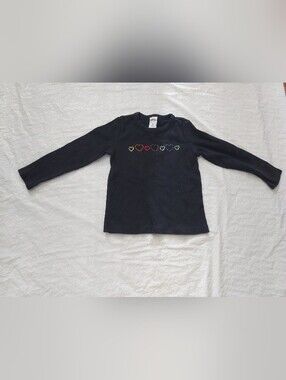 Old Navy Black Long-Sleeve Top with Rainbow Heart Embroidery